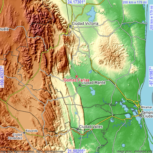 Topographic map of Gómez Farías
