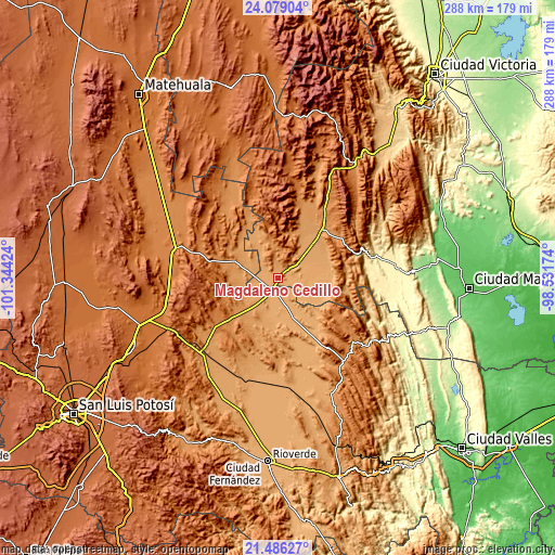 Topographic map of Magdaleno Cedillo