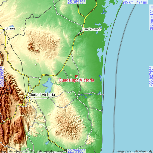 Topographic map of Guadalupe Victoria