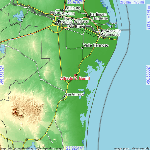 Topographic map of Alfredo V. Bonfil
