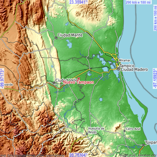 Topographic map of Nuevo Tampaón