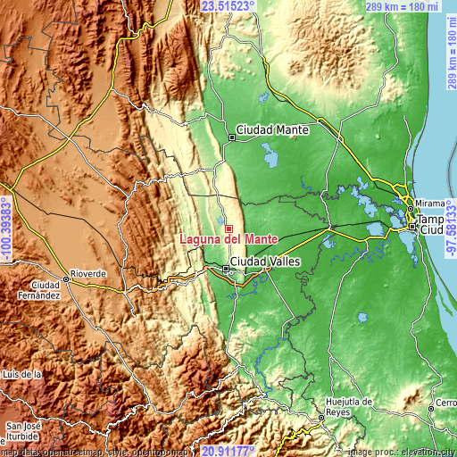 Topographic map of Laguna del Mante