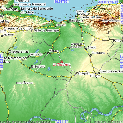 Topographic map of El Chaparro
