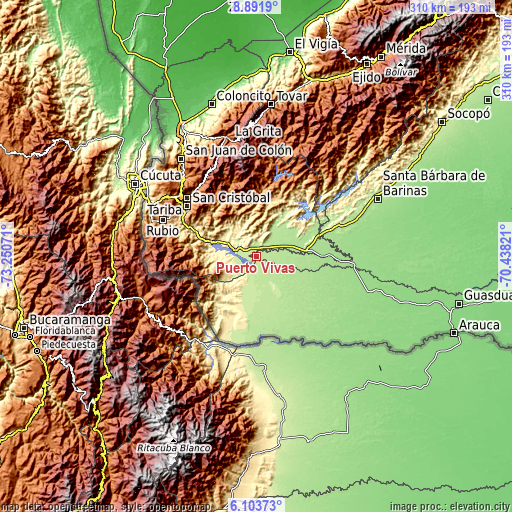 Topographic map of Puerto Vivas