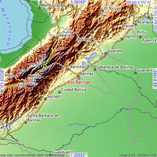 Topographic map of Alto Barinas