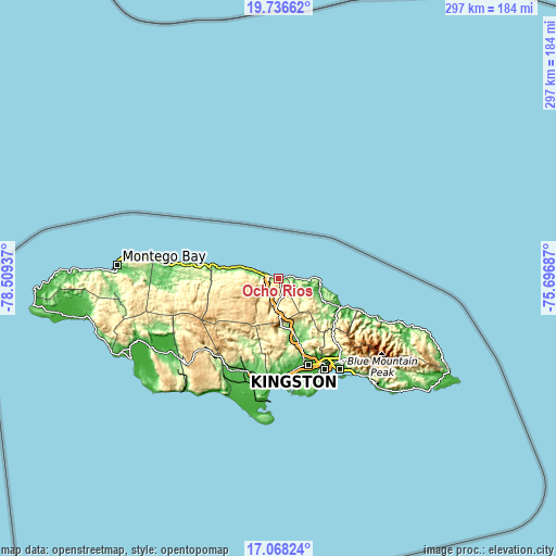 Topographic map of Ocho Rios