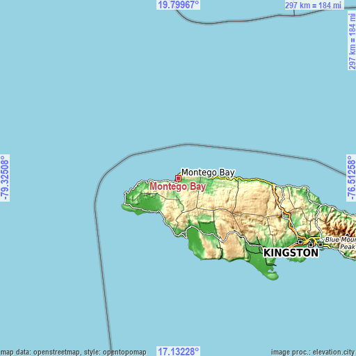 Topographic map of Montego Bay
