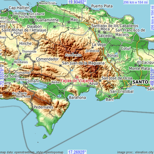 Topographic map of Yayas de Viajama