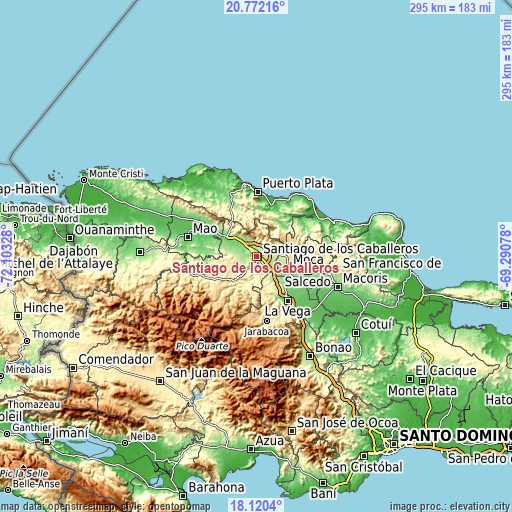 Topographic map of Santiago de los Caballeros