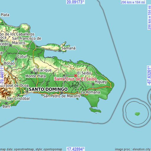 Topographic map of Santa Cruz de El Seibo