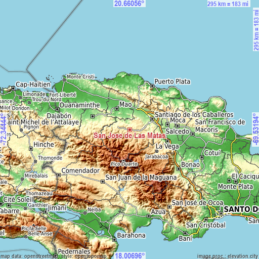 Topographic map of San José de Las Matas
