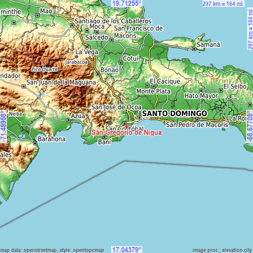 Topographic map of San Gregorio de Nigua