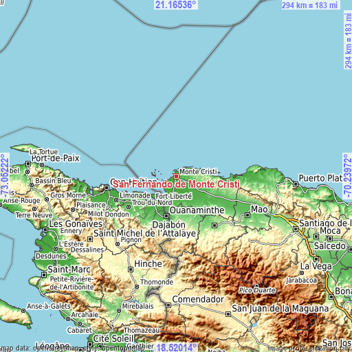 Topographic map of San Fernando de Monte Cristi