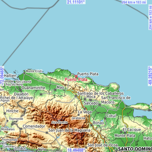 Topographic map of Puerto Plata
