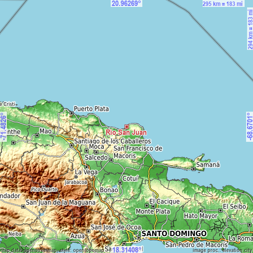 Topographic map of Río San Juan