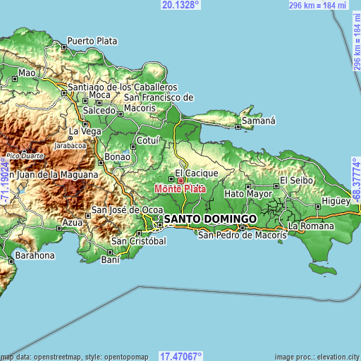 Topographic map of Monte Plata