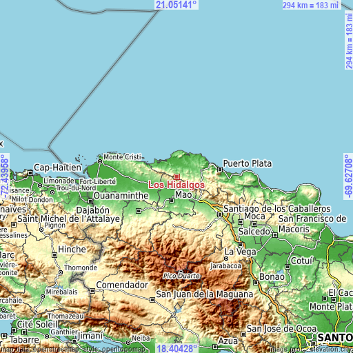 Topographic map of Los Hidalgos
