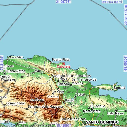 Topographic map of Cabarete