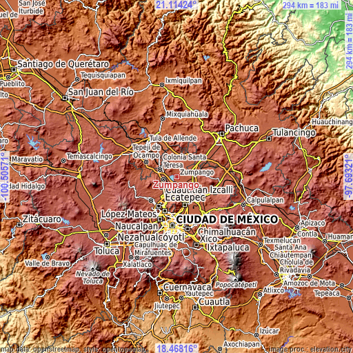 Topographic map of Zumpango