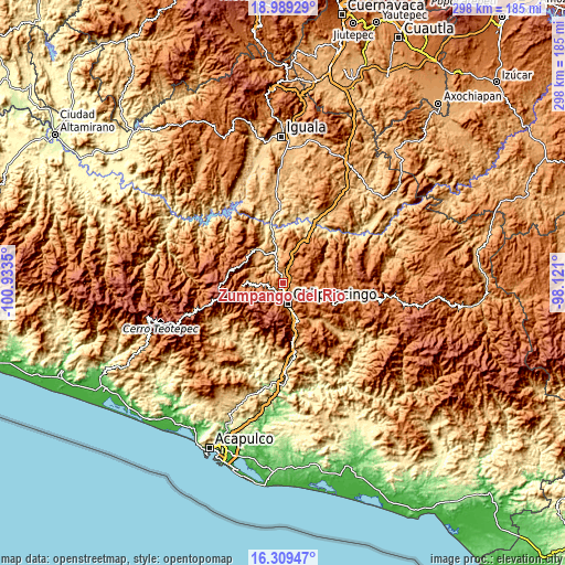 Topographic map of Zumpango del Río