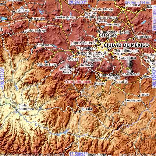 Topographic map of Zumpahuacán