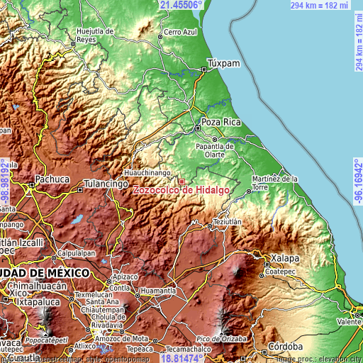 Topographic map of Zozocolco de Hidalgo