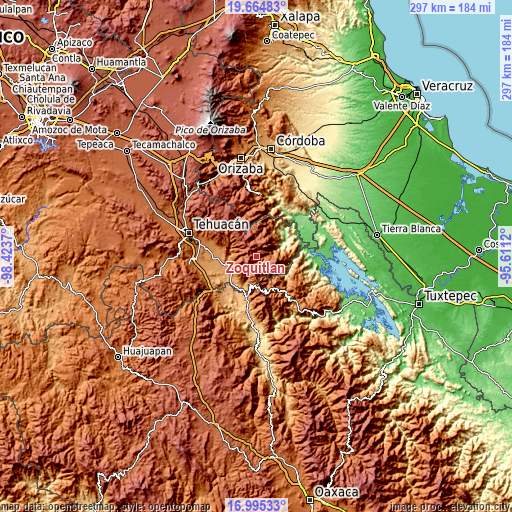 Topographic map of Zoquitlán