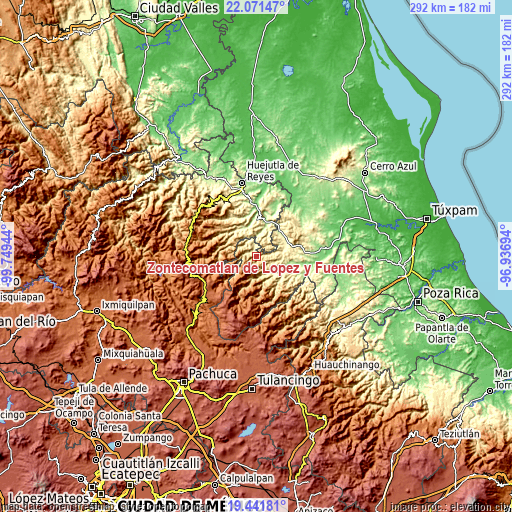 Topographic map of Zontecomatlán de López y Fuentes