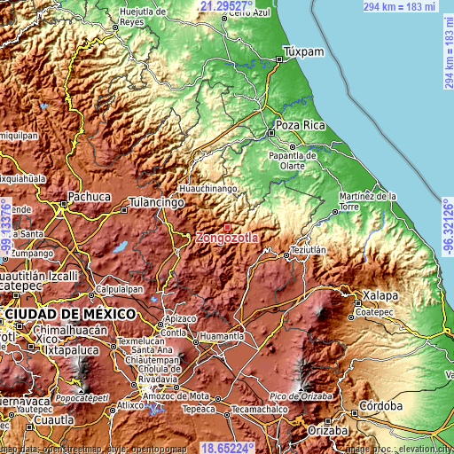 Topographic map of Zongozotla