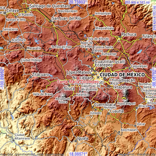 Topographic map of Santa María Zolotepec