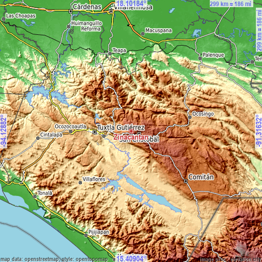 Topographic map of Zinacantán