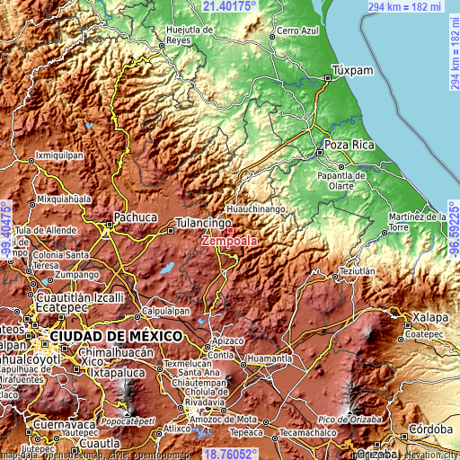 Topographic map of Zempoala