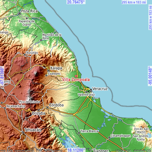 Topographic map of Villa Zempoala