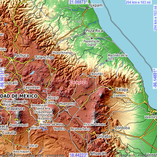 Topographic map of Zaragoza