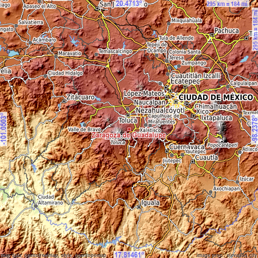 Topographic map of Zaragoza de Guadalupe