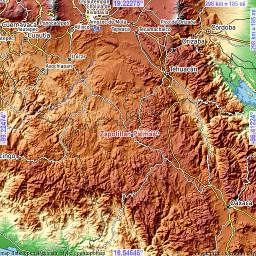 Topographic map of Zapotitlán Palmas