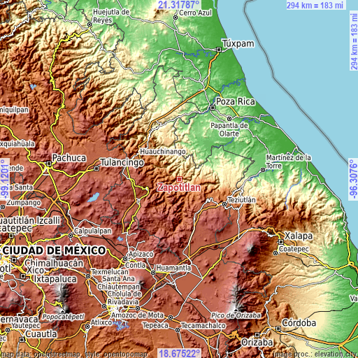 Topographic map of Zapotitlán