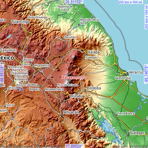 Topographic map of Xacaxomulco