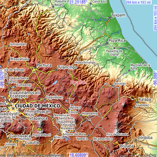 Topographic map of Zacatlán