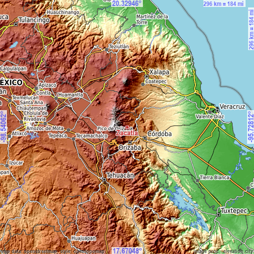 Topographic map of Zacatla