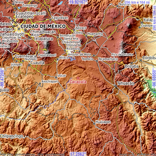 Topographic map of Zacapala