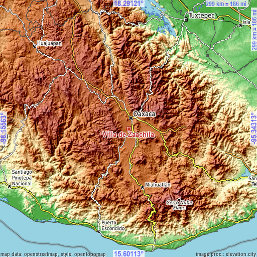 Topographic map of Villa de Zaachila