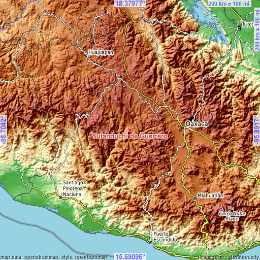 Topographic map of Yutanduchi de Guerrero