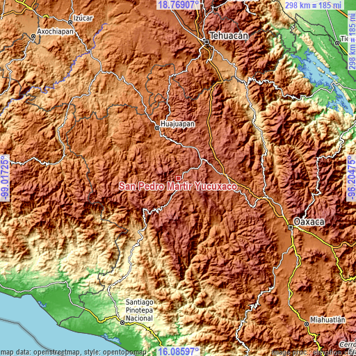 Topographic map of San Pedro Mártir Yucuxaco