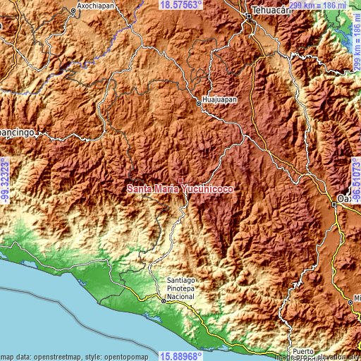 Topographic map of Santa María Yucunicoco