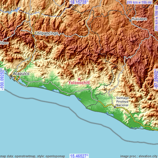 Topographic map of Yoloxóchitl