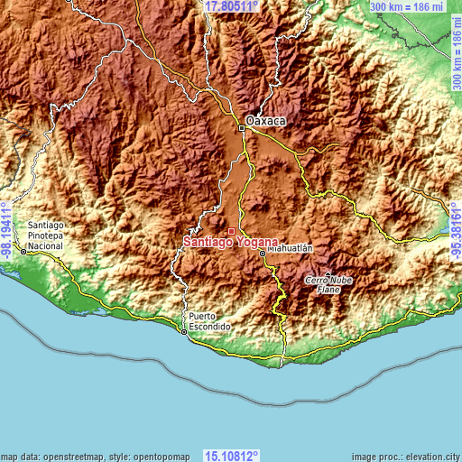 Topographic map of Santiago Yogana