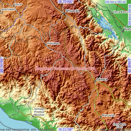 Topographic map of Magdalena Yodocono de Porfirio Díaz