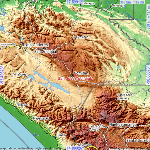 Topographic map of San José Yocnajab