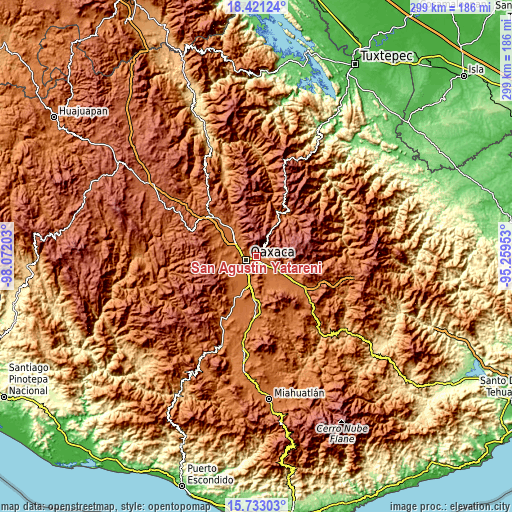 Topographic map of San Agustín Yatareni